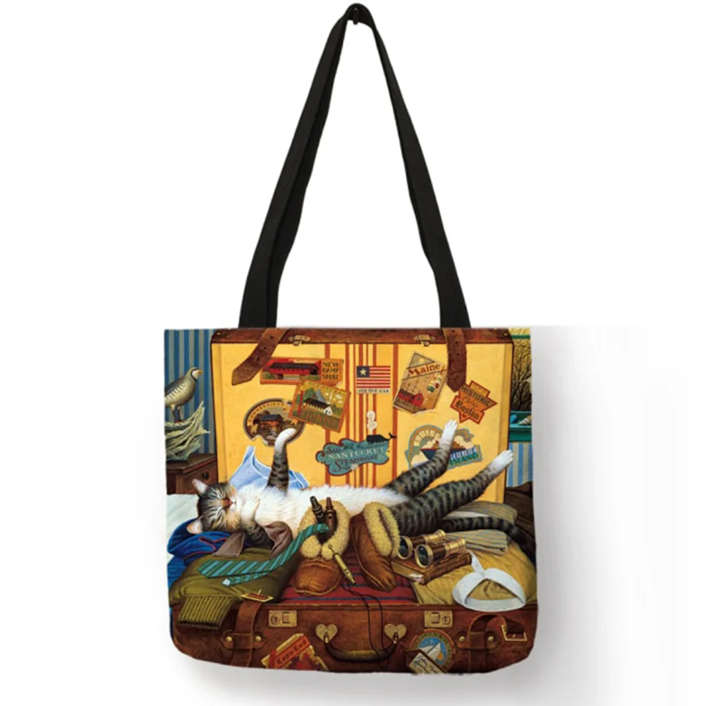 Linen tote bag-Cat