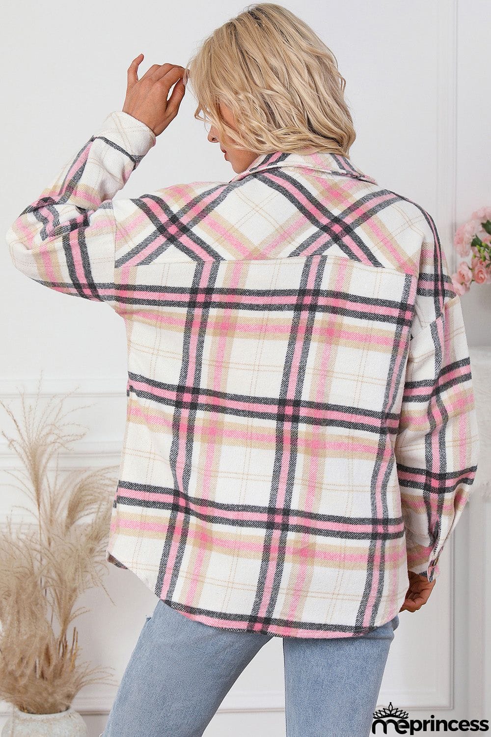 Plaid Dropped Shoulder Shirt Jacket