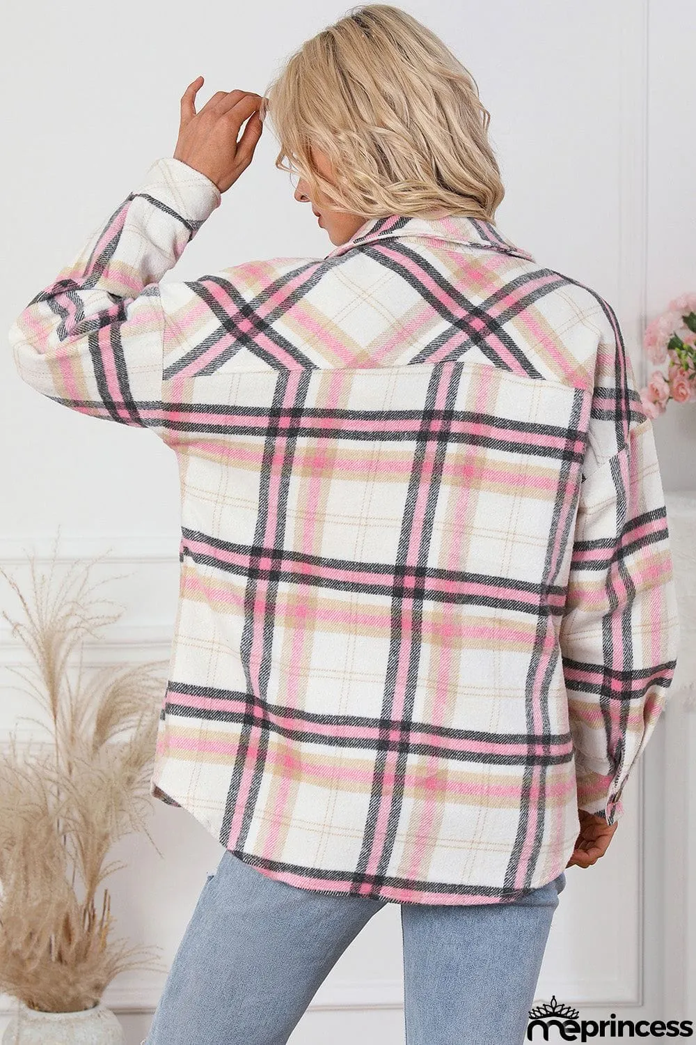 Plaid Dropped Shoulder Shirt Jacket