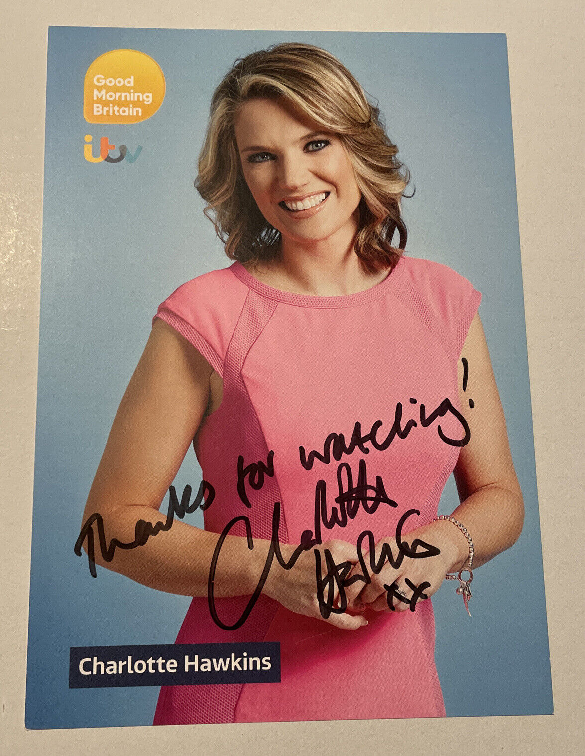 CHARLOTTE HAWKINS GOOD MORNING BRITAIN PRESENTER SIGNED PROMO Photo Poster painting CARD ITV