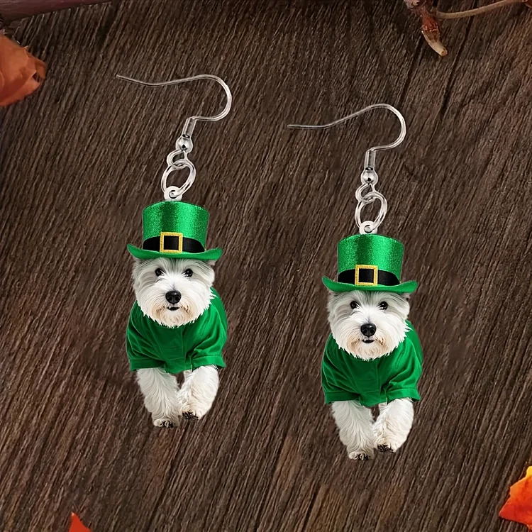St. Patrick'S Day Cute Dog Earrings with Green Hats