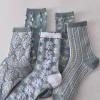 Creative 3D Jacquard Grey Blue Medium Tube Women Socks 10 Pairs