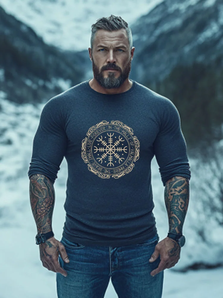 Men's Vintage Viking Style Print T-shirt