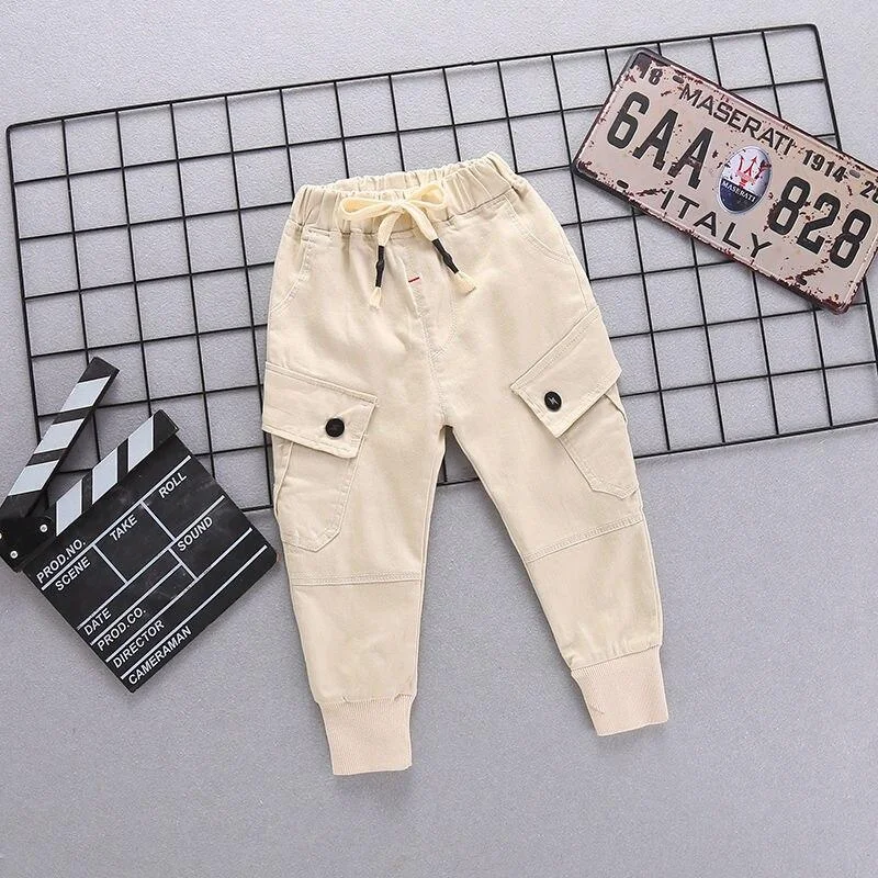 INS hot baby boys pants 0-5 years old Big pocket stitching letters Spring and autumn children's Fashion overalls cotton trousers