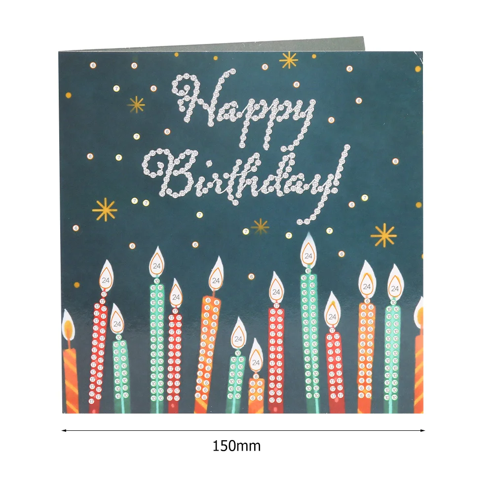 12pcs Diamond Painting Greeting Card - Rhinestone - Embroidery for Birthday【With White Envelope】