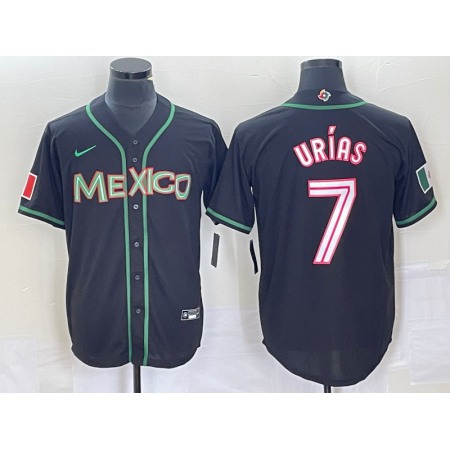 Men's Mexico Baseball #7 Julio Urias 2023 Black World Baseball With Patch Classic Stitched Jersey 8F1E