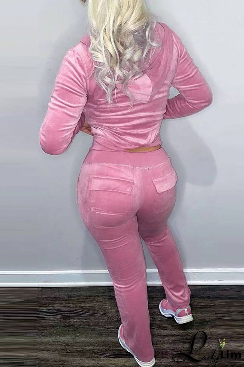 Pink Casual Solid Patchwork Hooded Collar Long Sleeve Two Pieces