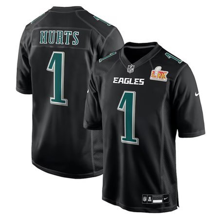 Men's Philadelphia Eagles #1 Jalen Hurts  Carbon Black Super Bowl LIX Fashion Game Player Jersey