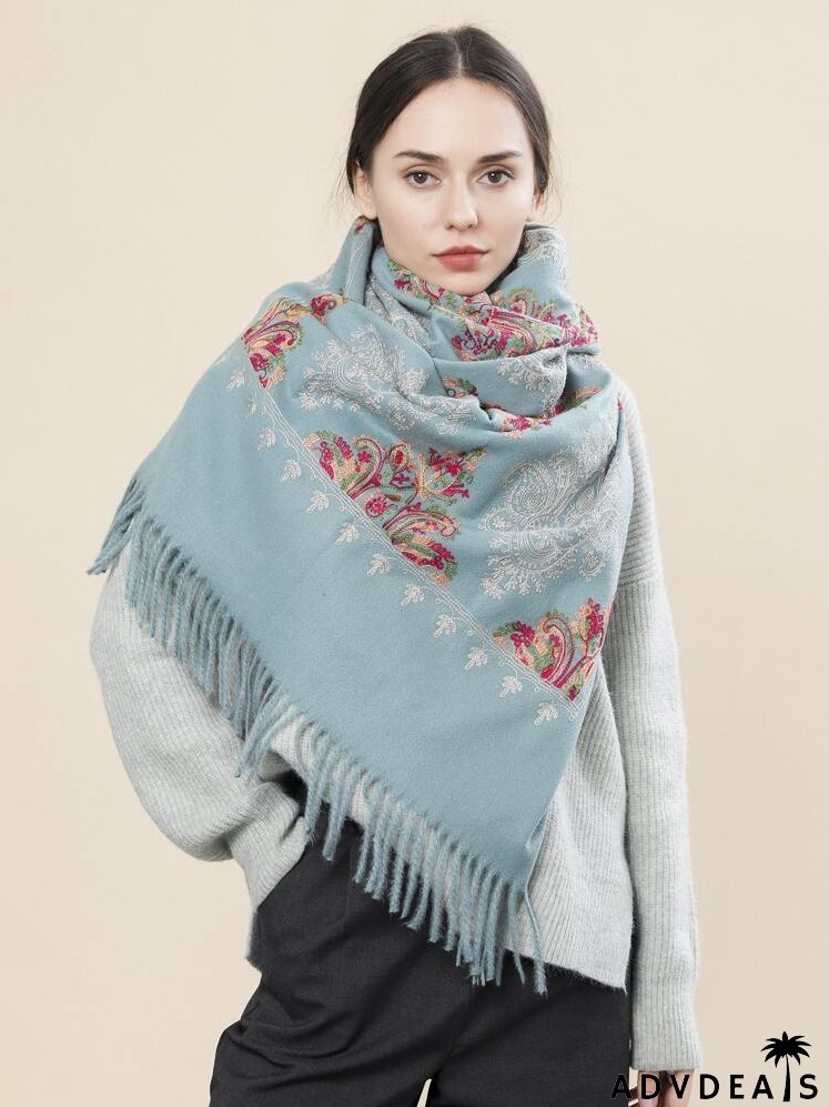 Fringe Hem Graphic Scarf