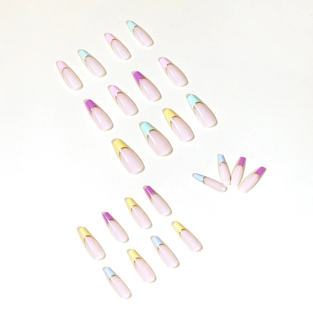 24pcs Rainbow French Fake Nails Full cover Fake Nails Glue DIY Manicure Nail Art Tools-Nail Inspo