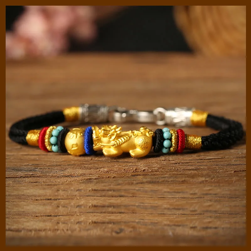 999 Gold PiXiu Om Mani Padme Hum Wealth String Braided Couple Bracelet