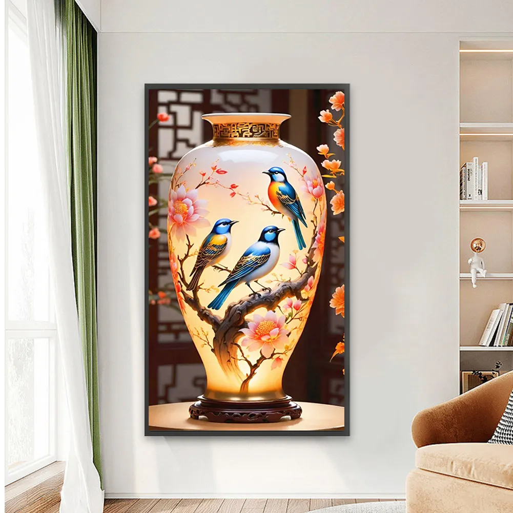 Diamond Painting - Full Square Drill - Bird Vase(Canvas|45*75cm)