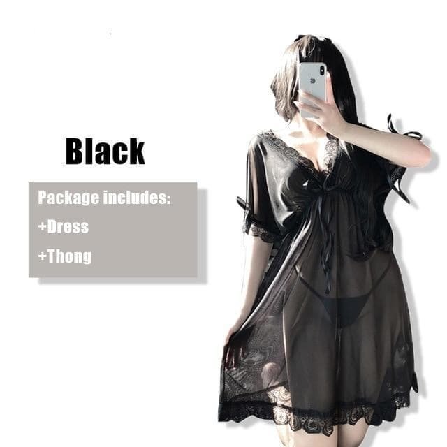 Fashion Butterfly Sling Dress Deep V Transparent Nightwear Lingerie SP153