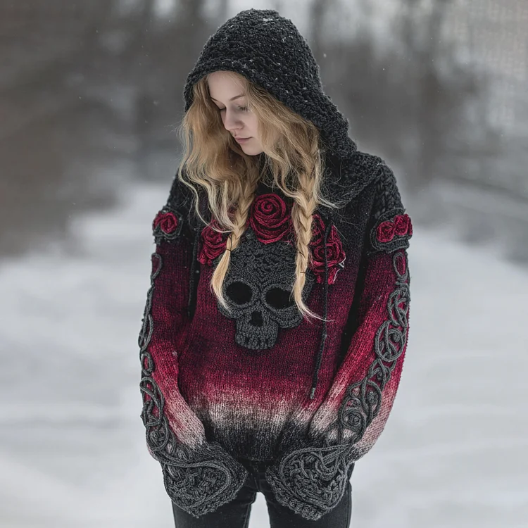 Women's Rose Skeleton Comfortable Loose Gradient Sweater