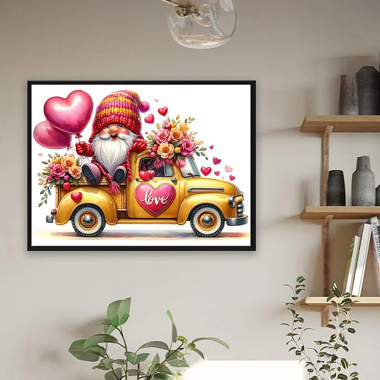 Diamond Painting - Full Round - Valentines Day Flower Gnome  (40*30cm)-1181598.06