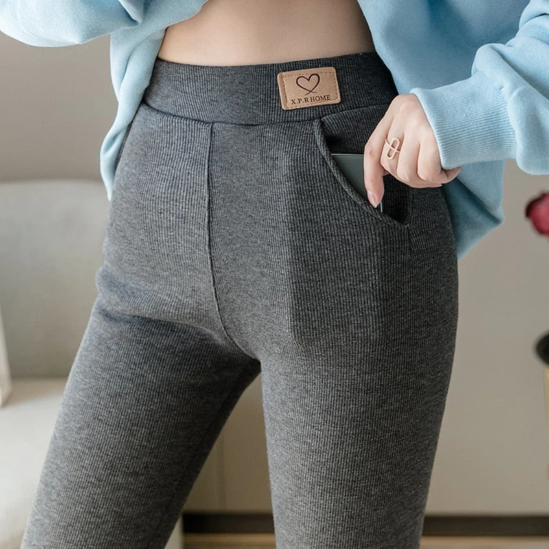 Pregant Cold-Resistant Leggings Women Fashion Casual Lamb Cashmere Leggins Mujer Pockets Plus Velvet Thickening Legging