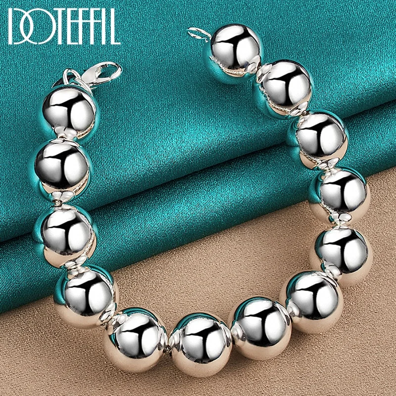 925 Sterling Silver 14mm Round Hollow Bead Ball Chain Bracelet For Women Man Jewelry
