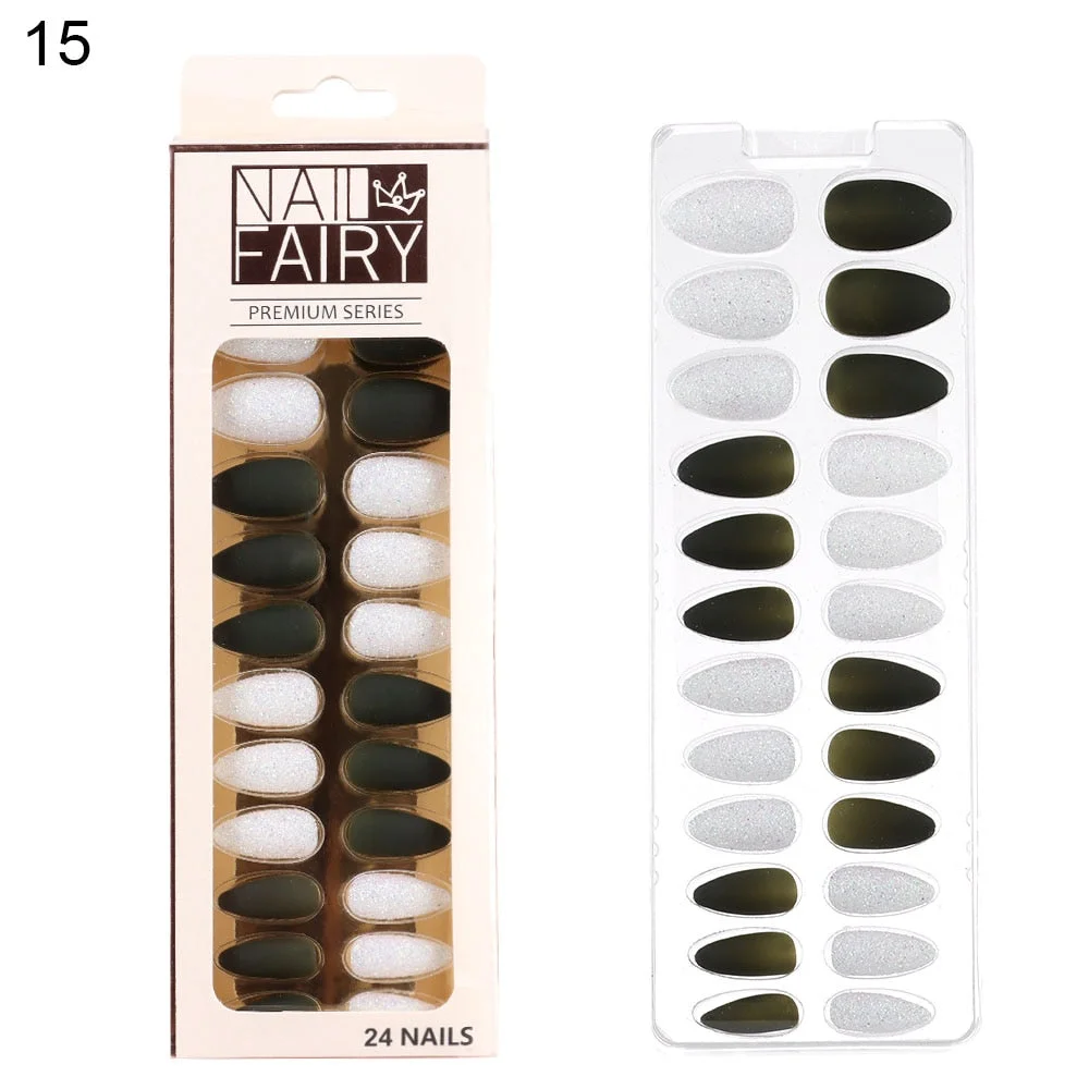 24/30Pcs/Set Reusable False Nail Tips Set Full Cover Shiny Matte Nail Tips With Designs Press On Nails Art Fake Extension Tips-Nail Inspo