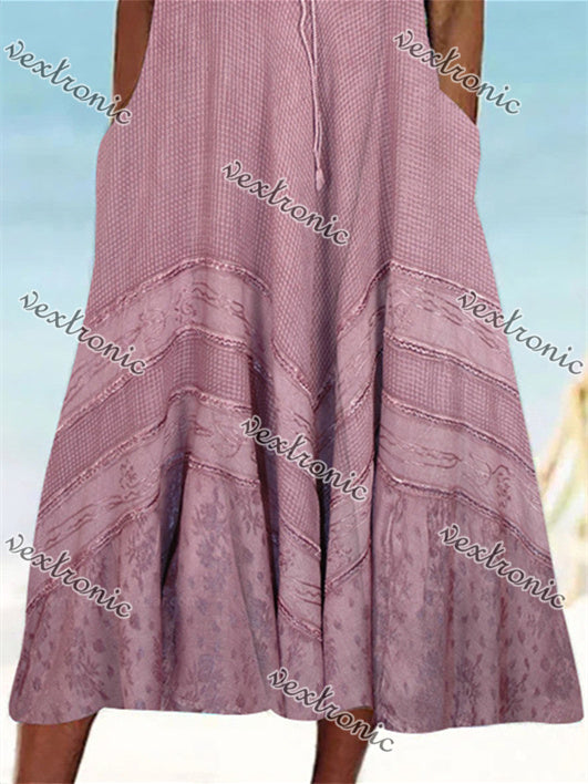 Women's Sleeveless Scoop Neck Pockets Graphic Printed Midi Dress