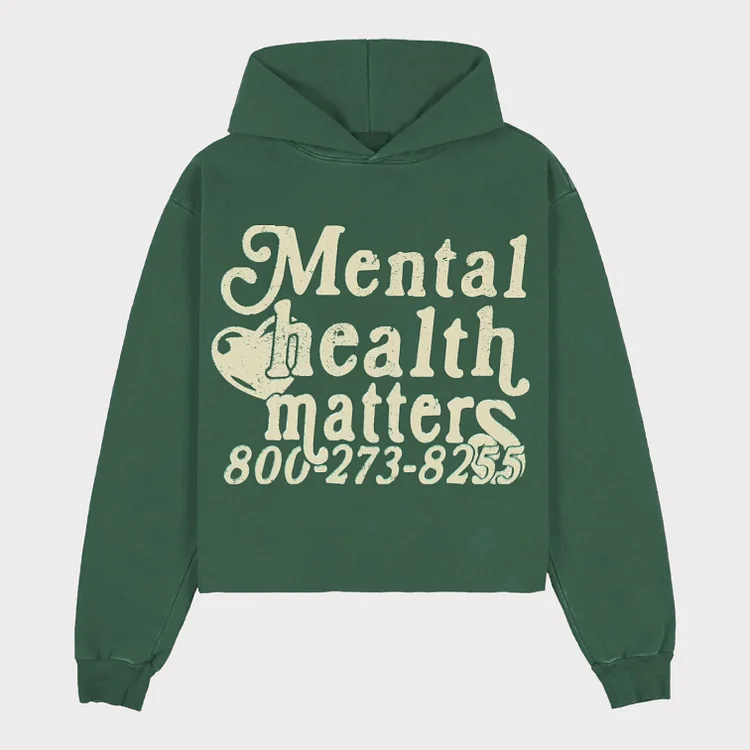 Retro Hip Hop Punk Street Hoodie Mental Health Matters Letter Printed Sweatshirt at Hiphopee