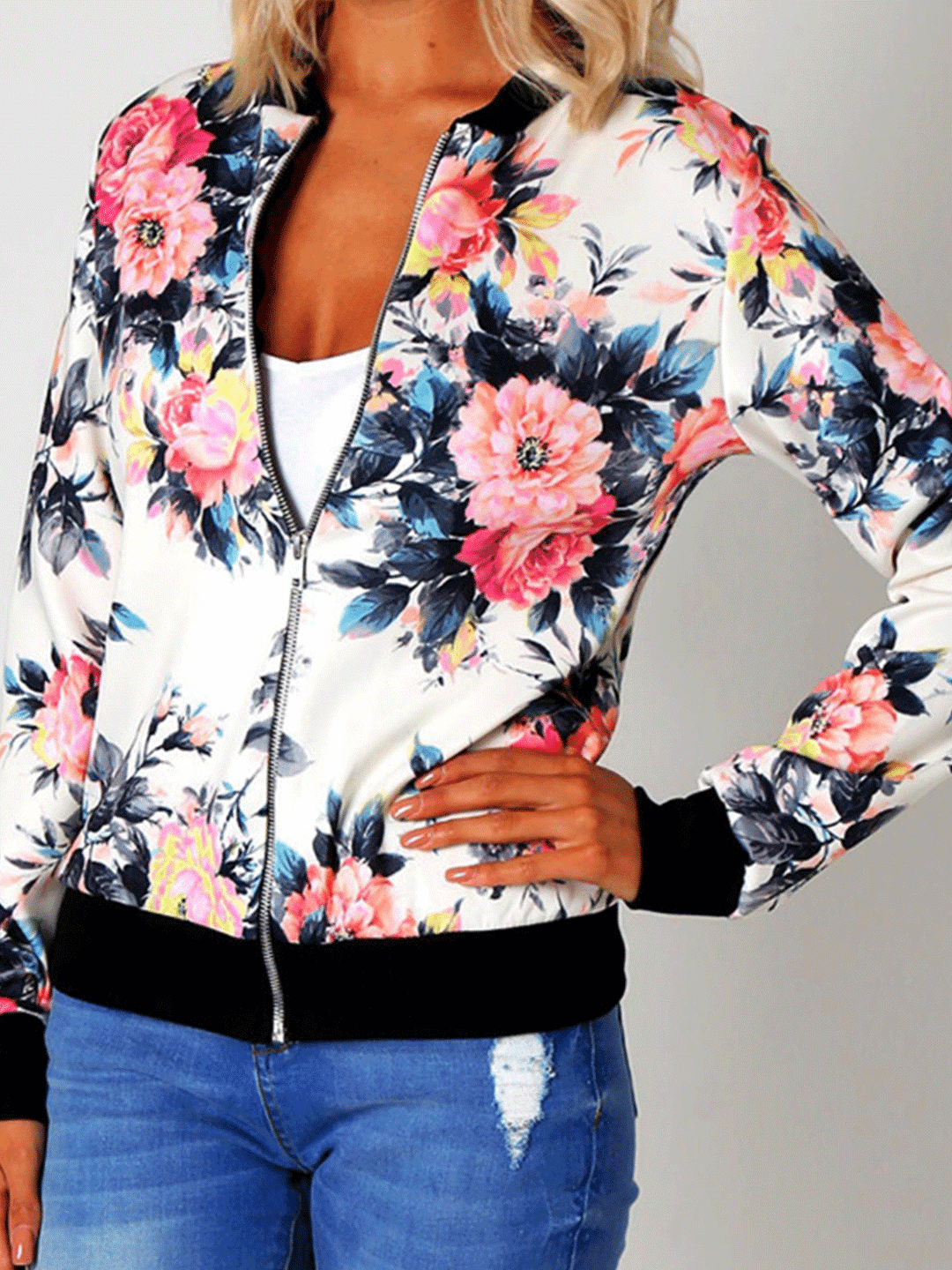 Printed Cotton-Blend Stand Collar Casual Jacket