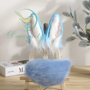 pornhint Pornhint Blue Rabbit Ears plush bunny tail - plugs can be added as sex goods - cosplay's ears and tail - headwear of Rita - live props - handmade