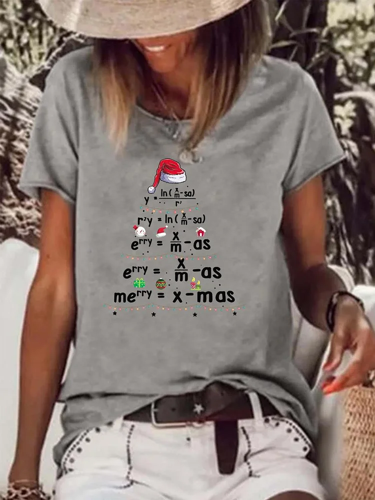 Math Science Teacher Christmas Raw Hem Tee