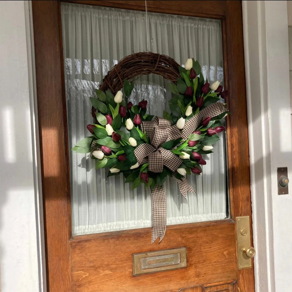 Spring natural rattan circle simulation tulip wreath props decoration