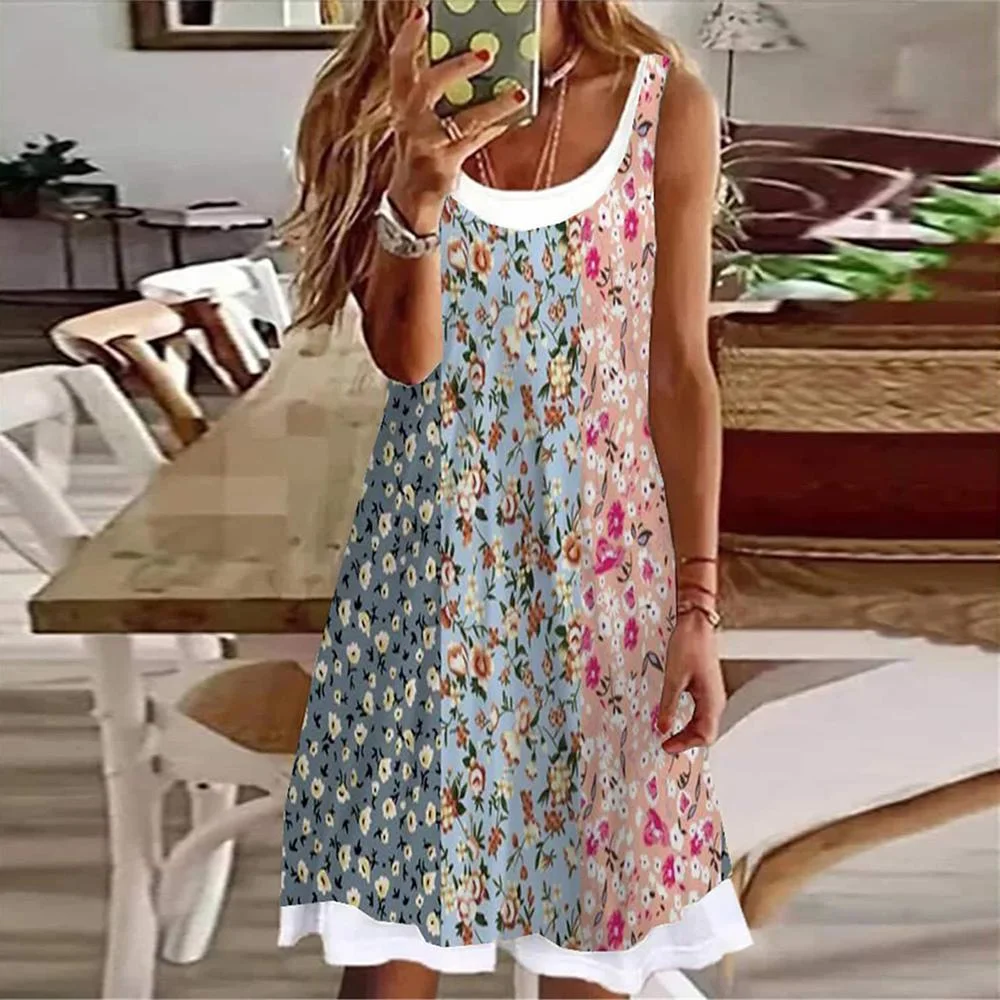 Floral Print Sleeveless Loose Casual Midi Dress
