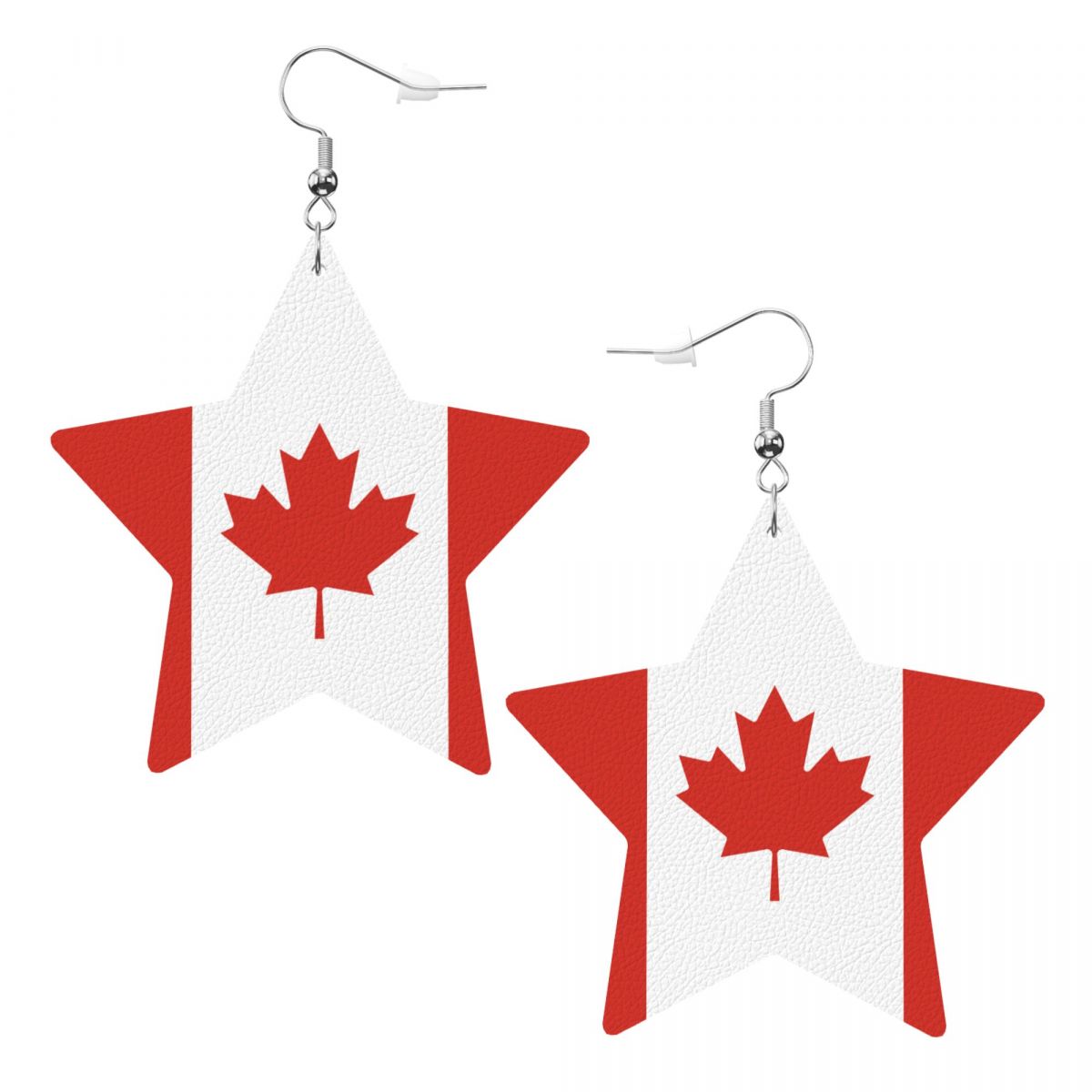 Canada Flag Star Leather Patriotic Earrings
