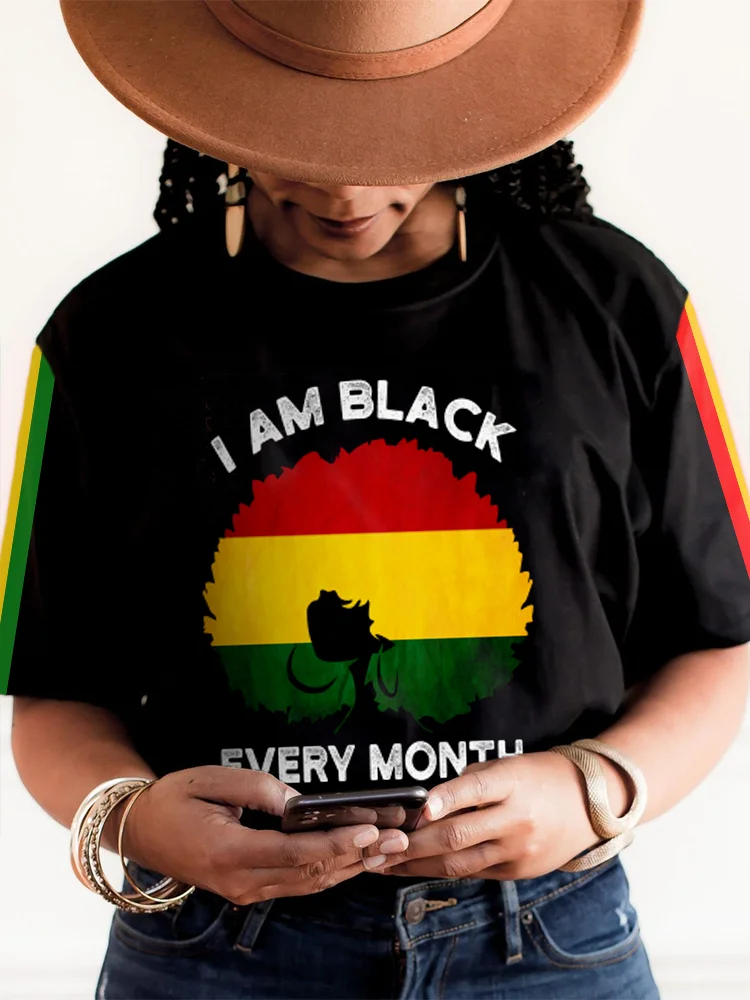 VChics I Am Black Every Month Short Sleeve Casual T-Shirt