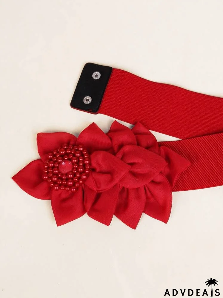 Faux Pearl & Flower Decor Belt