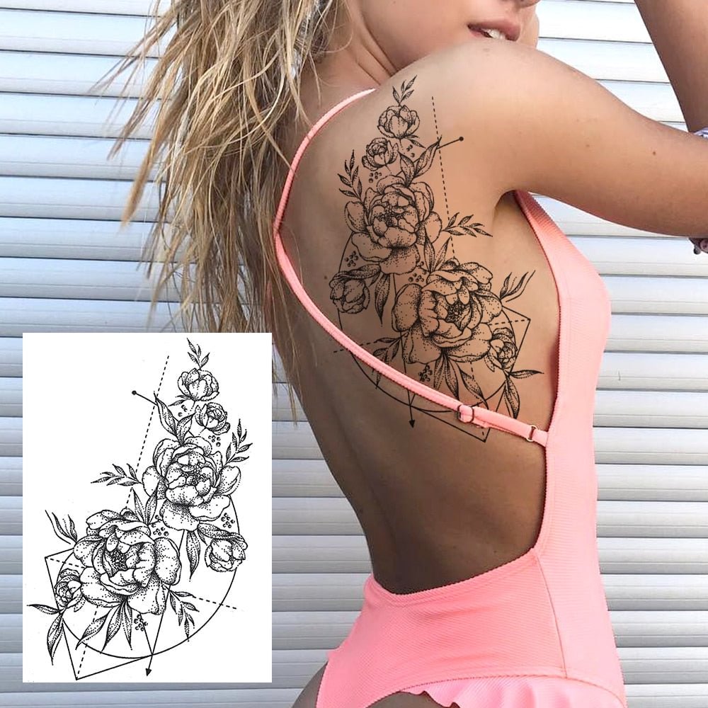 Sexy Flower Temporary Tattoos For Women Body Art Painting Arm Legs Tattoos Sticker Realistic Fake Black Rose Waterproof Tattoos 515-1