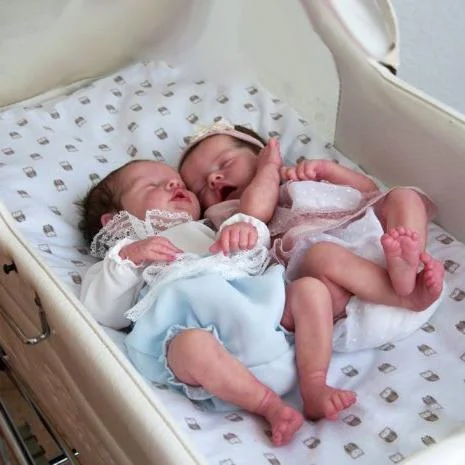 Dollreborns® 12'' SoftTouch Real Lifelike Sweet Sleeping Reborn Twins Boy and Girl Maren and Monica Truly Baby Doll