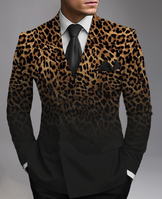 Business Leopard Ombre Print Peaked Lapel Double Breasted Blazer