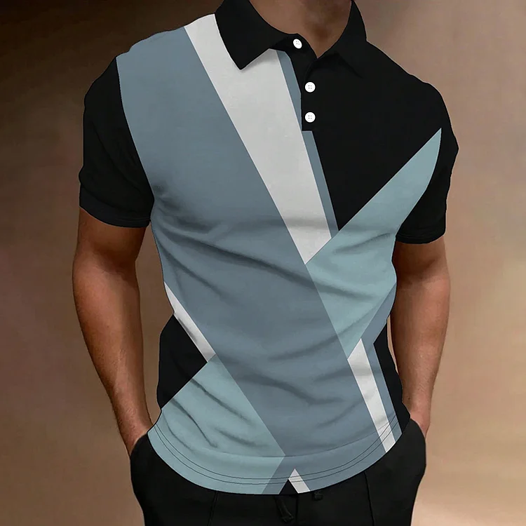 BrosWear Fashion Colorblock Short Sleeved Button Polo Shirt
