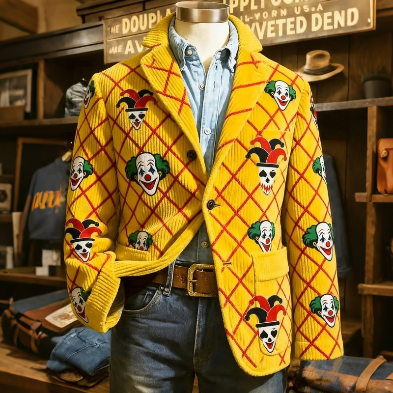 Men's Carnival Clown Plaid Pattern Print Casual Blazer elevenforest
