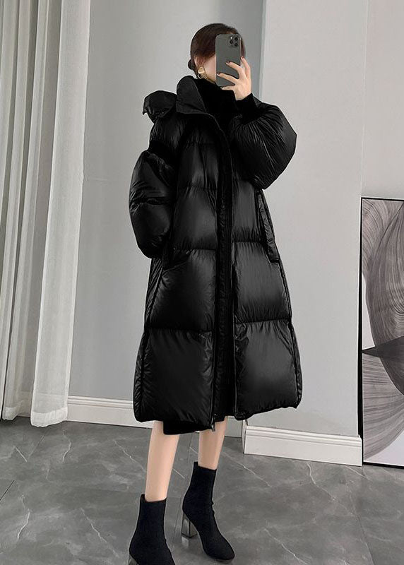 VCSHOES Black Hooded Zippered Thick Duck Down Puffers Jackets Winter