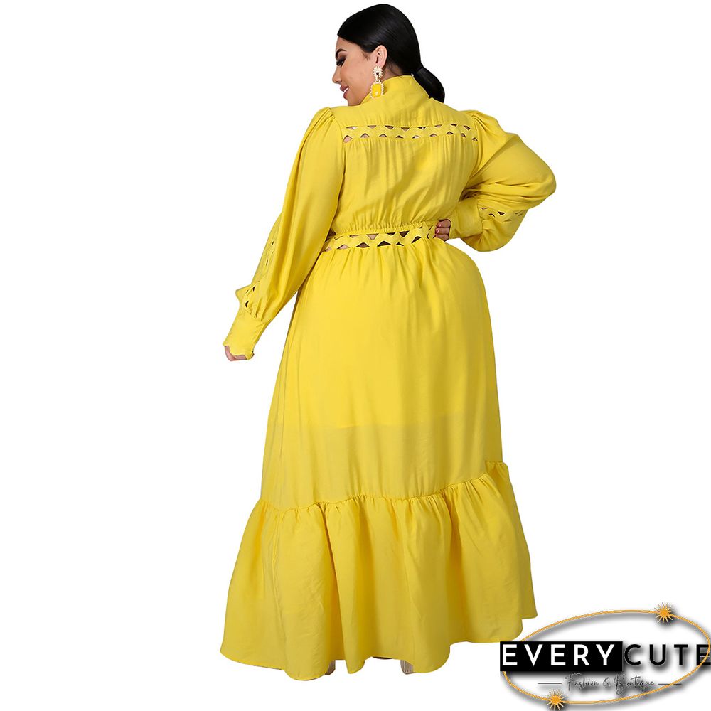 Solid Yellow Button Down Plus Size Dress