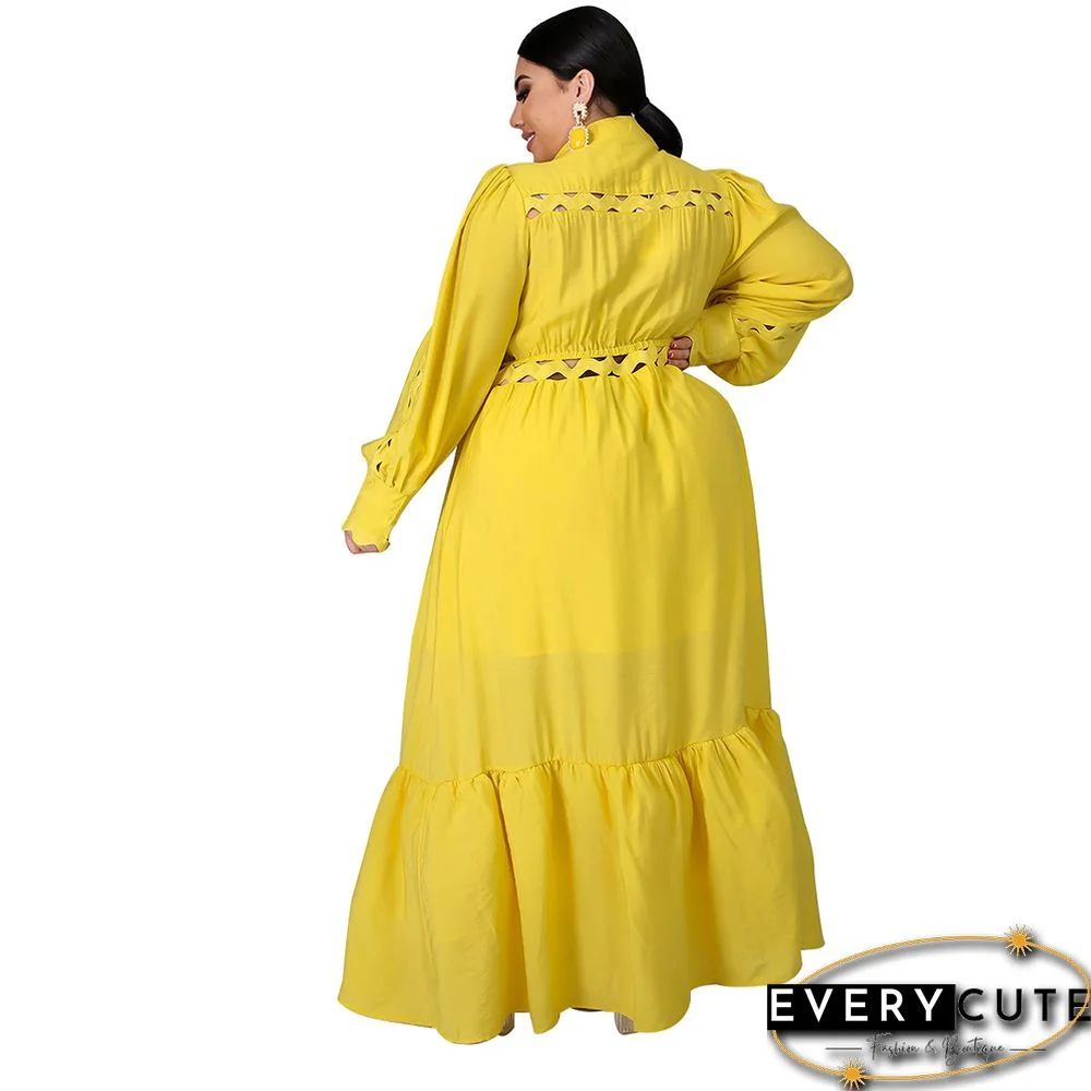 Solid Yellow Button Down Plus Size Dress