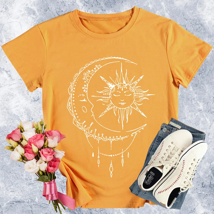 Sun And Moon Round Neck T-shirt