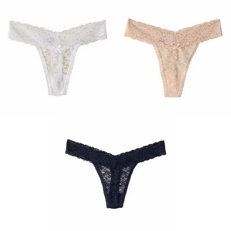 BANNIROU New Woman Underwear Sexy Lace Underwear Woman Hot Sale Low Waist Soft Female Panties New Plus Size Thongs Lace 3 Pieces