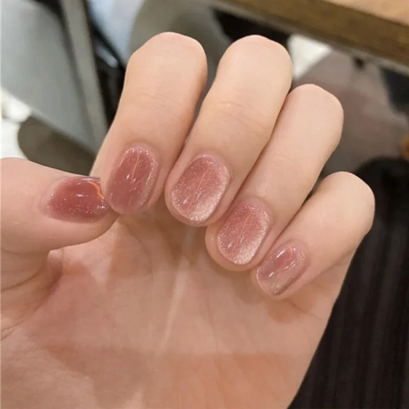 24pcs Purple Gray Fake Nail Patch Cat Eye False Nail Patch Press On Finger Nail Tips Detachable Full Cover Acrylic Nails-Nail Inspo