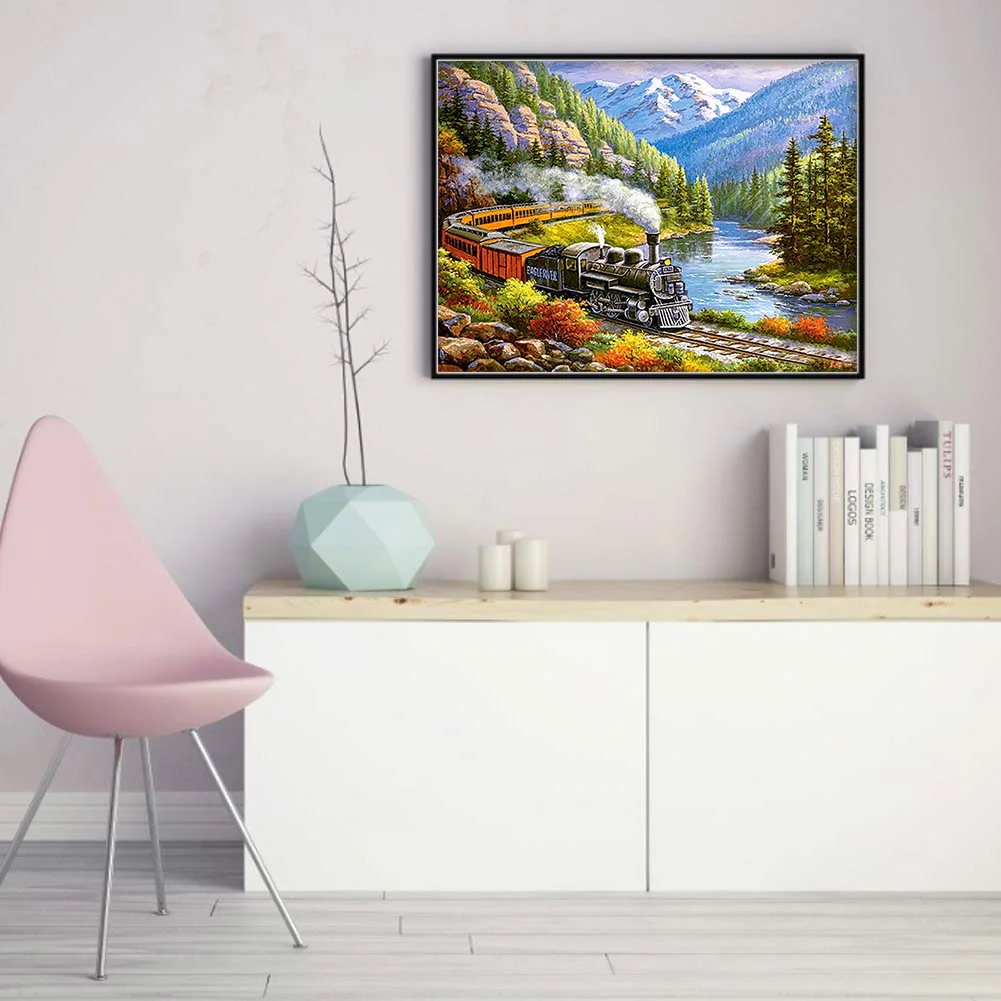 Full Embroidery cotton Thread (11CT) (Printed) Train Cross Stitch Artwork