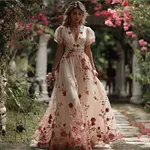 Women's Bohemian Vintage Floral Embroidered Linen Dress - Image 2