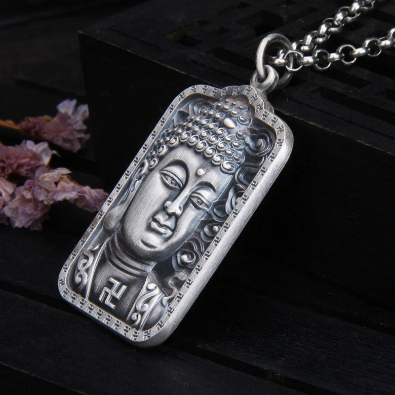 Buddha 999 Sterling Silver Swastika Heart Sutra Compassion Necklace Pendant