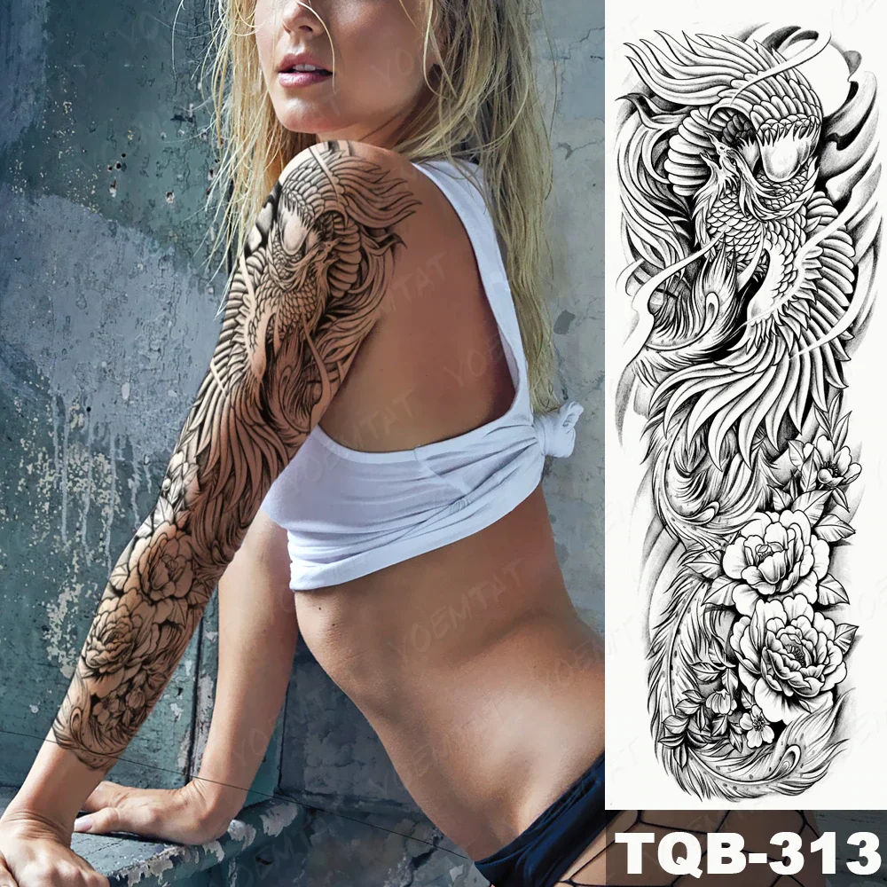 Sdrawing Tattoos Phoenix Chrysanthemum Peony Koi Waterproof Temporary Tattoo Stickers Women Men Arm Thigh Body Art Fake Tatto
