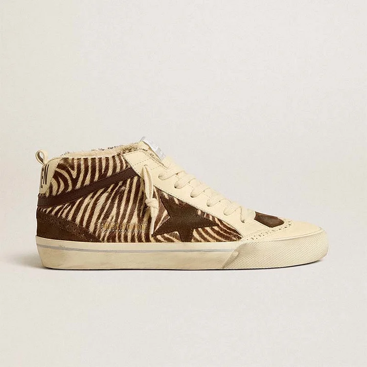 Golden Goose Mid Star LTD de piel de potro cebra con estrella de ante y coma marrón