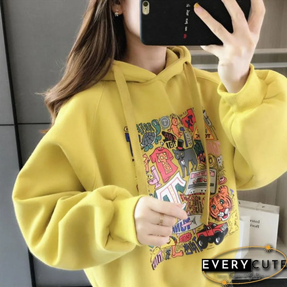 Fashion Women Hoodie Sweatshirt Korean Style Loose Veste Woman Streetwear Cartoon Print Jacket Hoody Coats Hoodies Femmes