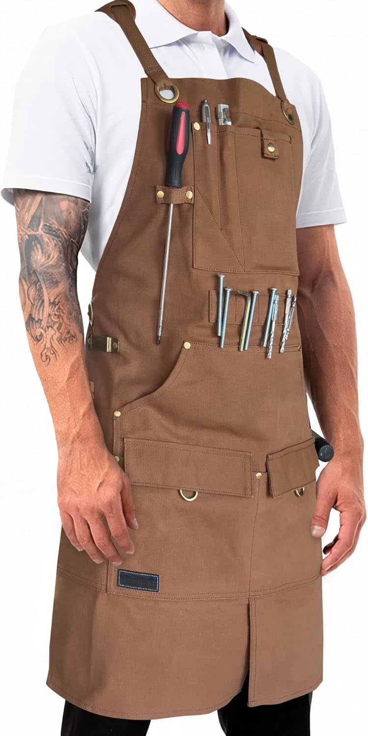 Heavy Duty Wood Working Apron for Men with Tool Pockets for Woodworkers Blacksmiths Carpenters M-3XL